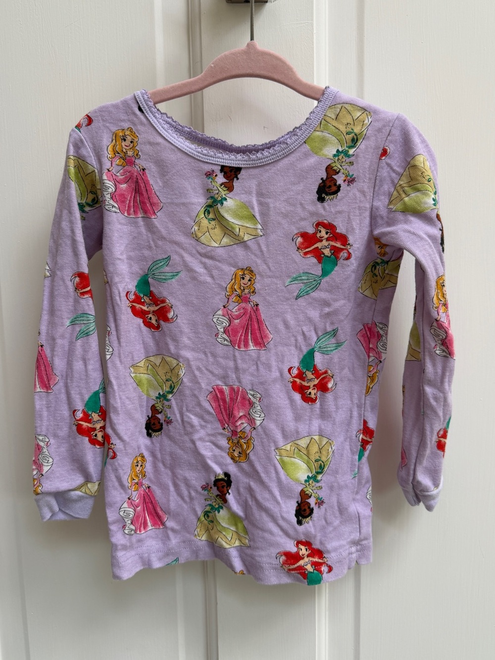 Disney Girls 5 Purple Princess Ariel Aurora Tiana & Long Sleeve Pajama Top Shirt